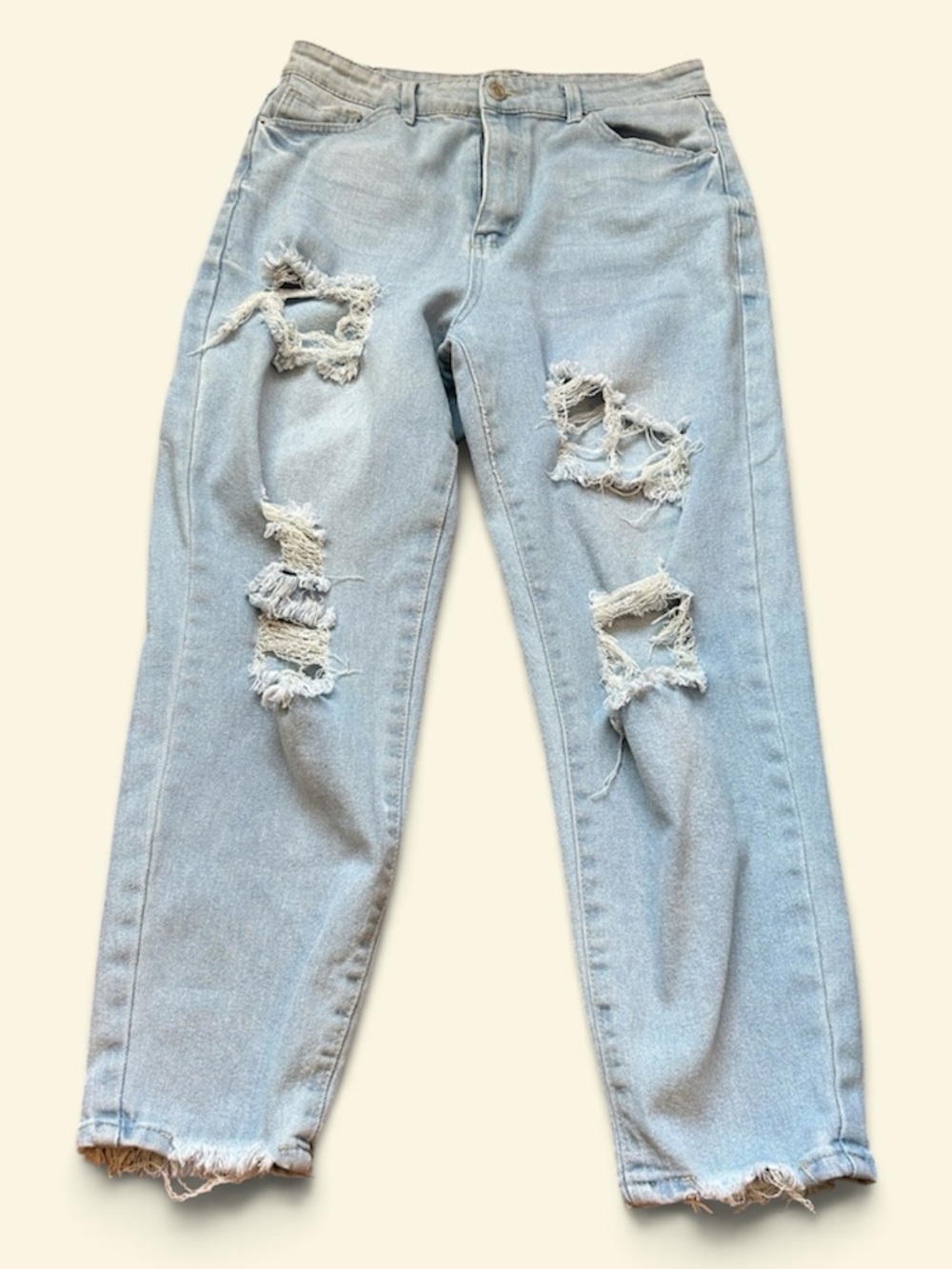 Light Blue Distressed Boyfriend Jeans for Women
